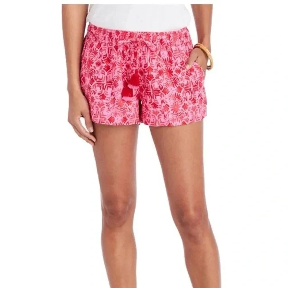 Vineyard Vines Linen Otomi Pull on Shorts with tassles! Palm pink color. - Picture 2 of 15